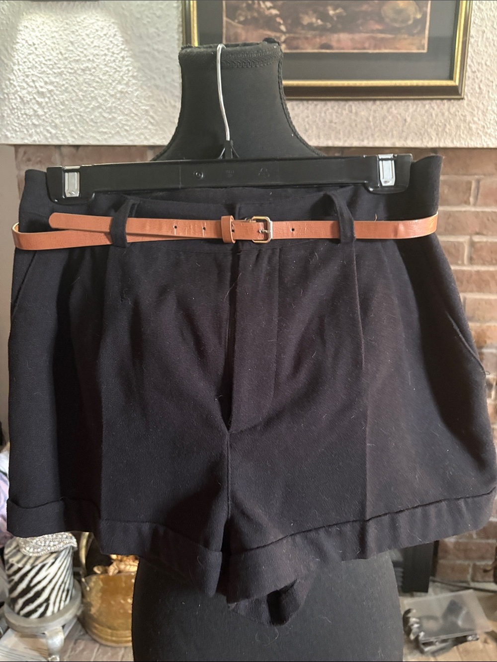 Divided Black Tailored High-Waist Shorts with Tan Belt